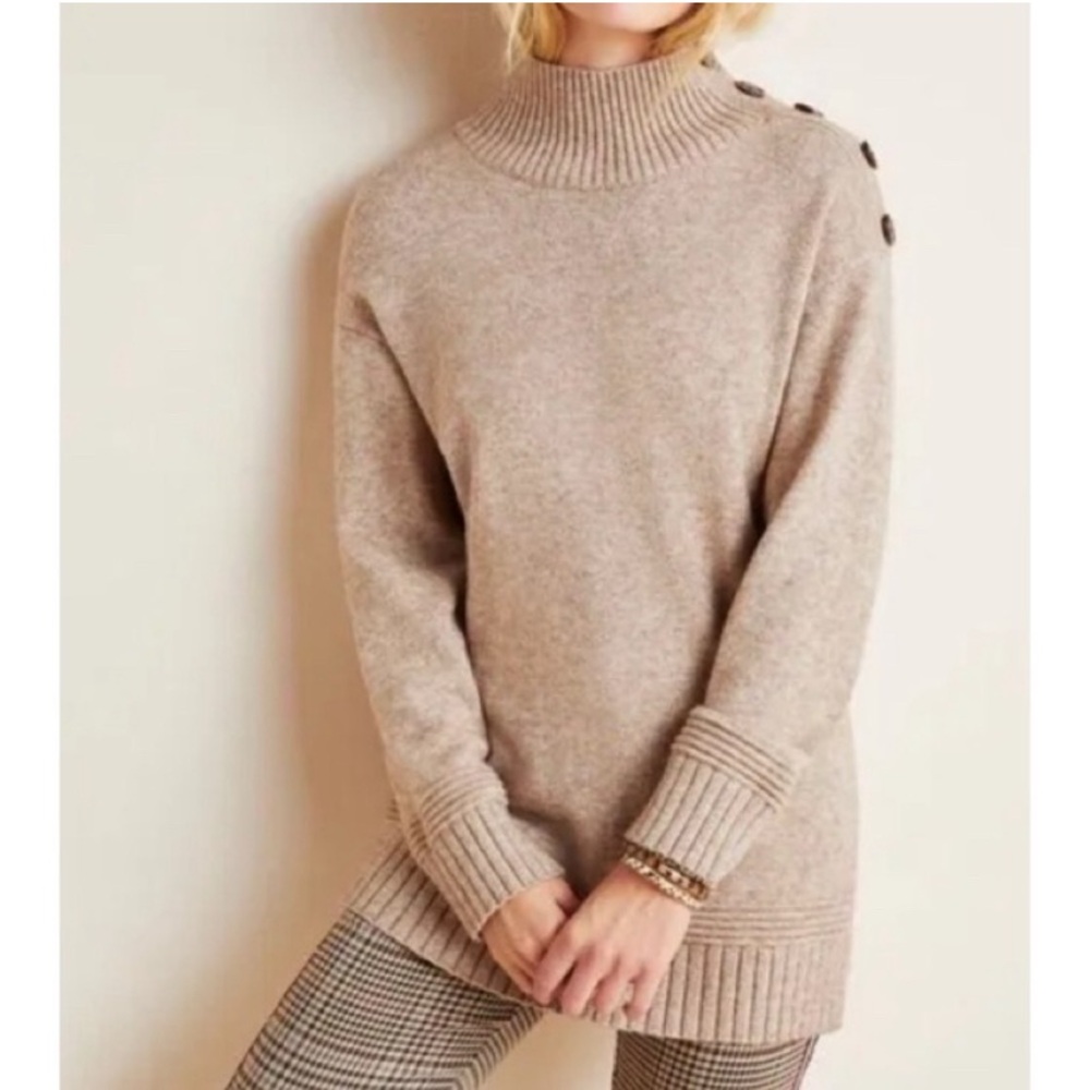 Anthropologie Button Turtleneck Tunic Sweater